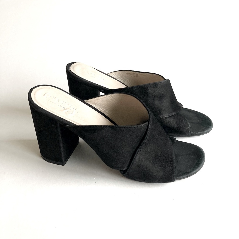 Cole Haan Black Suede Manmade Leather Heeled Sandals si 8.5